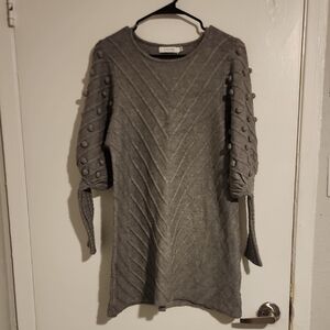 Avantlook Gray Textured Long Sleeve Dress